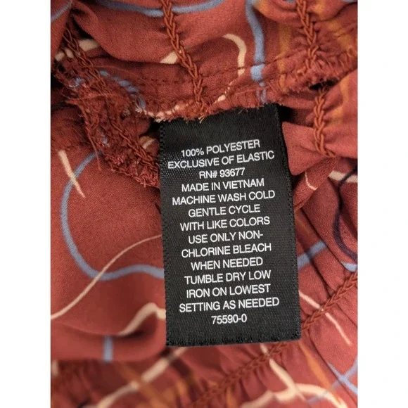 Worthington Long Sleeve Blouse Smocked Mock Neck Abstract Print Top Size L - Picture 8 of 8